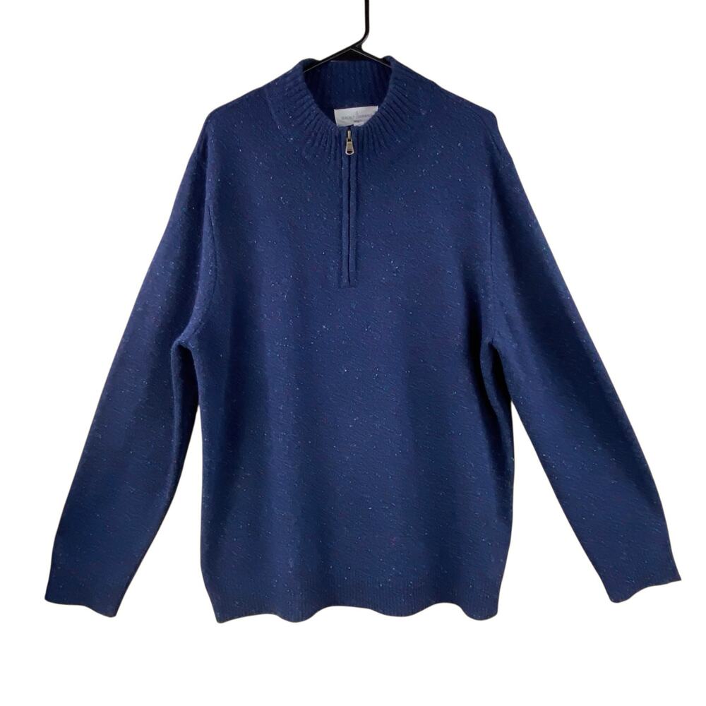 Seasalt Cornwall Mens Wool Tweed Reefpoint Sweater Size XL Blue Quarter Zip